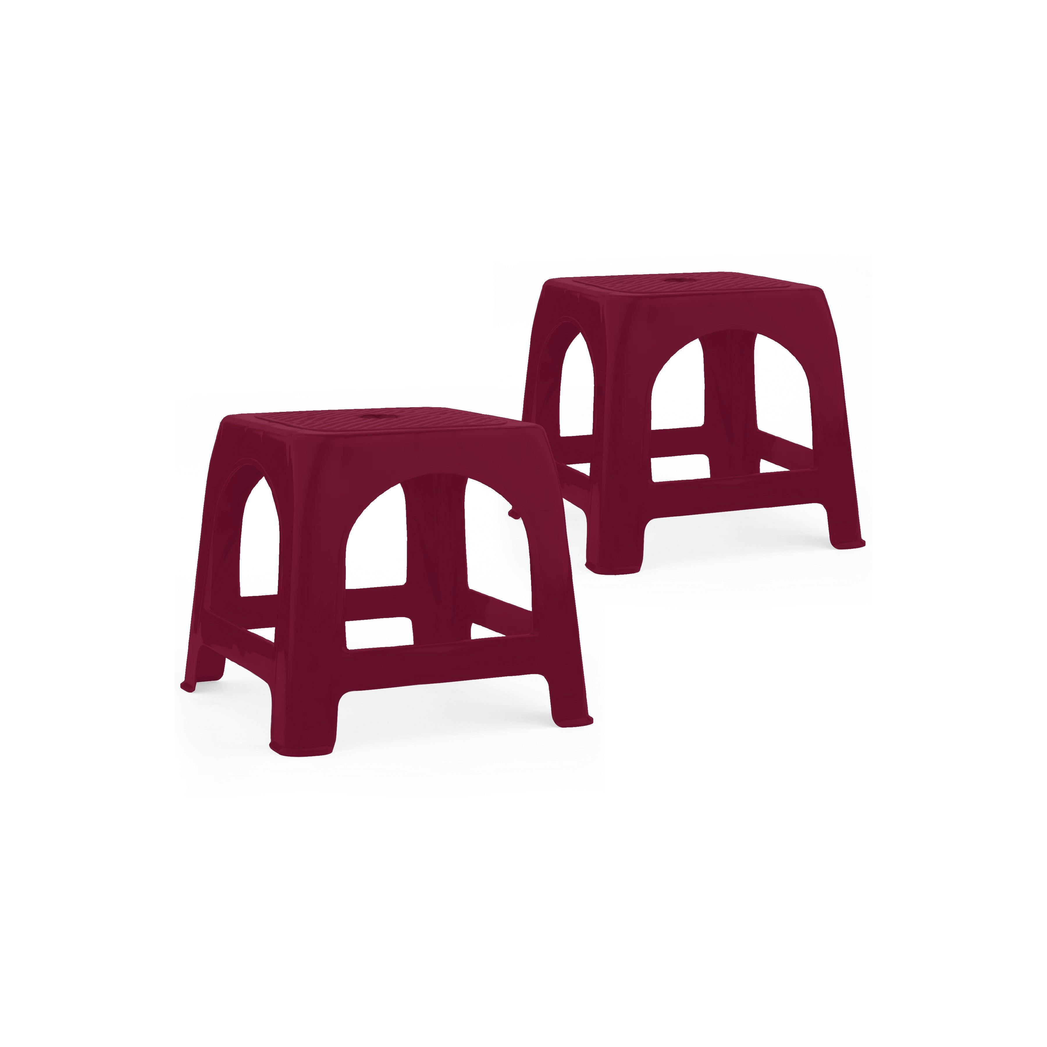 a set of maroon stools = 1 of 4